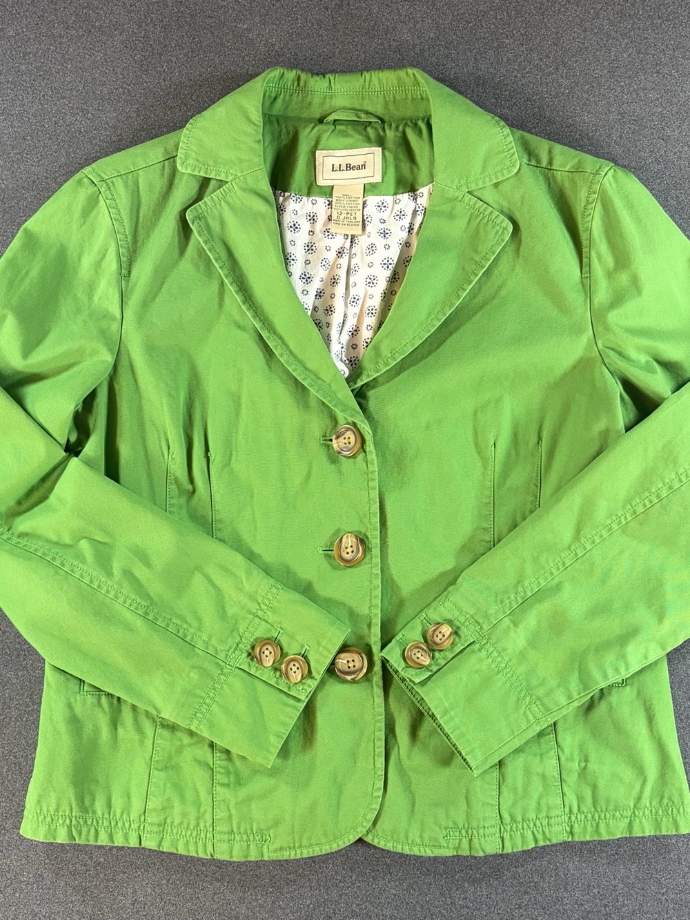 L.L. Bean Women’s Jacket Size 12P Green 100% Cotton Utility Chore Blazer Coat